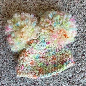 Newborn knit rainbow Pom Pom hat